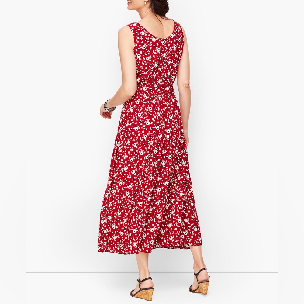 TALBOTS Women’s FLORAL CREPE TIERED Midi DRESS Sleeveless Sz 12 Summer Chic - Picture 10 of 10